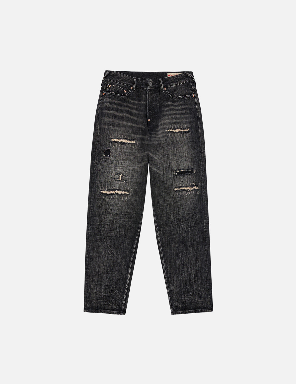 7口袋設計洗水休破洞休閒牛仔褲 #2030